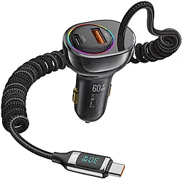 Автомобильное зарядное устройство Usams C37 60W USB-A-C PD30W/QC + USB-C Cable Black (US-CC192) - миниатюра 4