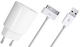 Мережевий зарядний пристрій Global MSH-TR-071 5W 1A USB-A + USB-30-pin Cable White