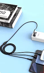 Кабель USB XO NB230 Rock Series 2.4A 3-in-1 USB to micro USB/Type-C/Lightning Cable Black - миниатюра 3
