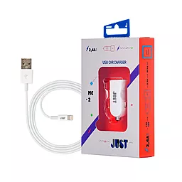 Автомобільний зарядний пристрій JUST Me2 USB Car Charger 2.4A + Lightning Cable White (CCHRGR-M2LGHT-WHT) - мініатюра 2