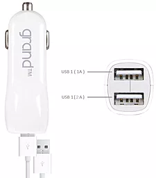 Автомобильное зарядное устройство Grand Dual USB Car Charger 2.1A\1A White - миниатюра 2