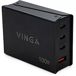 Сетевое зарядное устройство Vinga 100w GaN PD/QC 3xUSB-C/USB-A ports wired charger black (VCPCH100CB)
