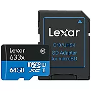 Карта памяти Lexar microSDXC 64GB 633x Class 10 UHS-I U1 + SD-адаптер (LSDMI64GBBEU633A)