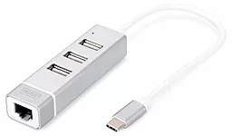 Концентратор USB со встроенным сетевым разъемом Digitus USB Type-C, 3xUSB+Fast Ethernet Silver (DA-70253)