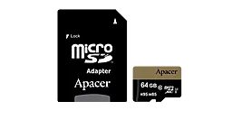 Карта памяти Apacer microSDXC 64GB Class 10 UHS-I U3 + SD-адаптер (AP64GMCSX10U4-R)