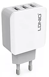 Мережевий зарядний пристрій LDNio 3 USB Ports 3.1A Home charger White (DL-A3301)