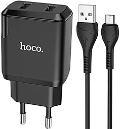 Сетевое зарядное устройство Hoco N7 Speedy 2USB + micro USB Cable Black