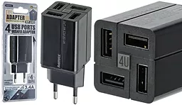 Сетевое зарядное устройство Remax RP-U43 Wanfu 4X USB - А Black - миниатюра 3
