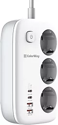 Сетевой фильтр (удлинитель) ColorWay 3 розетки 65w GaN3 PD 2xUSB-C/2xUSB-A 2м c выключателем белый (CW-CHE34PDW) - миниатюра 2