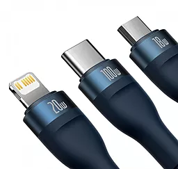 Кабель USB PD Baseus Flash II 100w 5a 1.5m 3-in-1 USB Type-C to Type-C/Lightning/micro USB cable blue (CASS030203) - миниатюра 2