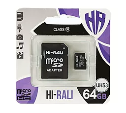 Карта пам'яті Hi-Rali microSDXC 64GB Class 10 UHS-I U3 + SD-адаптер (HI-64GBSDU3CL10-01)
