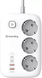 Сетевой фильтр (удлинитель) ColorWay 3 розетки 65w GaN3 PD 2xUSB-C/2xUSB-A 2м c выключателем белый (CW-CHE34PDW) - миниатюра 3