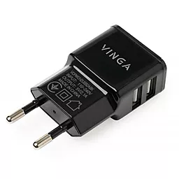 Сетевое зарядное устройство Vinga 2.1a 2xUSB-A ports home charger back (VCPWCH2USB2ABK)
