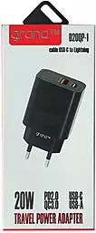 Сетевое зарядное устройство Grand D20QP-1 PD20W/QC3.0 18W USB-A-C + USB-C - Lightning Cable Black - миниатюра 5