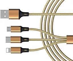 Кабель USB PD Proda Azeada AM to Lightning + Micro 5P + Type-C 12w 2.4a 1.3м cable gold proda (PD-B92th) - миниатюра 4