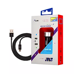 Автомобильное зарядное устройство JUST Motion Dual USB Car Charger 2.4A + micro USB Cable Black/Silver (CCHRGR-MTNMU-BLCK) - миниатюра 2