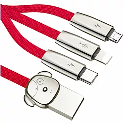Кабель USB Baseus Flat Cafule 15w 3a 3-in-1 USB to Type-C/Lightning/micro USB Cable red (CAMLT-FW09)