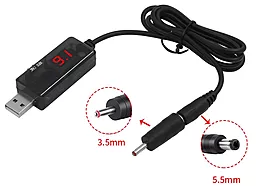 Кабель USB EasyLife USB A - DC 5.5x2.1mm с преобразователем 5V → 9V/12V + переходник 3.5x1.35mm Black - миниатюра 2