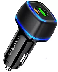 Автомобильное зарядное устройство с быстрой зарядкой Borofone BZ14A 20w QC/PD USB-C/USB-A ports + Type-C to Type-C cable black - миниатюра 3
