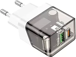 Сетевое зарядное устройство Borofone BA80A 20w PD/QC USB-C/USB-A ports home charger transparent black