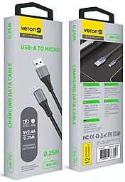 Кабель USB Veron NM09 Nylon 12w 2.4a 0.25m micro USB cable black - миниатюра 3