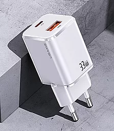 Сетевое зарядное устройство Usams T43 GaN Mini USB-A/USB-C PD&QC3 33W 3A + Type-C - Lightning Cable White - миниатюра 2