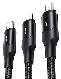 Кабель USB Usams U73 15w 3a 3-in-1 USB to Type-C/Lightning/micro USB Cable black - миниатюра 3