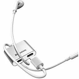 Аудио-переходник с дополнительным питанием Baseus L39 Lightning-Lightning для iPhone Silver (CALL39-0S) - миниатюра 2