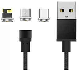 USB Кабель NICHOSI Round Magnetic 3-in-1 USB Type-C/Lightning/micro USB Cable Black