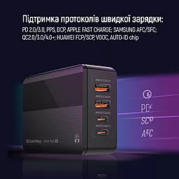 Сетевое зарядное устройство ColorWay Power Delivery 2xUSB-A - 2xUSB-C, 65W (CW-CHS040PD-BK) Black - миниатюра 8