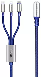 Кабель USB Hoco U17 Combo 3-in-1 USB to Type-C/Lightning/micro USB cable blue - миниатюра 2