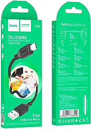 Кабель USB Hoco X90 Cool Silicone 2.4A micro USB Cable Black - миниатюра 6