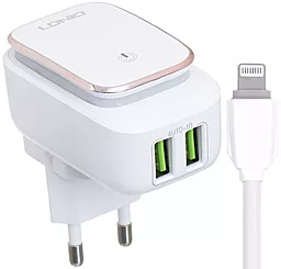 Сетевое зарядное устройство LDNio Led Touch Lamp + Lightning Cable White (A2205)