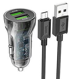 Автомобильное зарядное устройство Hoco Z47 20W QC3.0 2xUSB + micro USB Cable Black