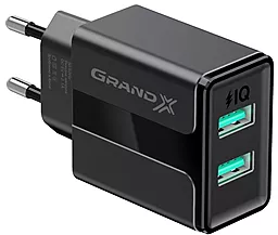 Сетевое зарядное устройство Grand-X 5V 2.4A + 2xUSB - A Black (CH-15B) - миниатюра 4