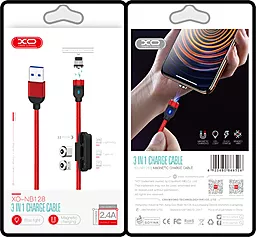 Кабель USB XO NB128 Magnetic 2.4A 3-in-1 USB to Type-C/Lightning/micro USB cable red - миниатюра 3