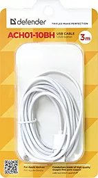 Кабель USB Defender ACH01-10BH 12W 3M Lightning Cable White (87466) - миниатюра 3