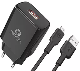 Сетевое зарядное устройство Ridea RW-11111 Element 10.5W 2.1A USB-A + microUSB cable Black - миниатюра 2