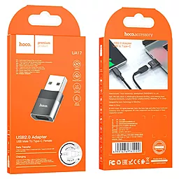 Адаптер-переходник Hoco UA17 M-F 2.0 USB-A -> USB Type-C Black - миниатюра 6