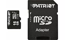 Карта памяти Patriot microSDHC 16GB LX Series Class 10 UHS-I U1 + SD-адаптер (PSF16GMCSDHC10)