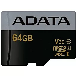 Карта пам'яті ADATA microSDXC 64GB Premier Pro Class 10 UHS-I U3 V30 (AUSDX64GUI3V30G-R)