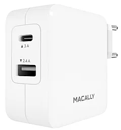 Сетевое зарядное устройство Macally 24Watt with USB-C/USB-A Port Home Charger White (HOME24UC-EU) - миниатюра 2