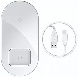 Беспроводное (индукционное) зарядное устройство быстрой QI зарядки Baseus Simple 2in1 Wireless Charger 18W Max For iPhone + AirPods White (WXJK-02)