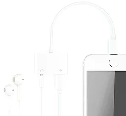 Аудио-переходник с дополнительным питанием Apple Lightning to 3.5 mm Headphone Jack and Lightning Charger Adapter White HC - миниатюра 2