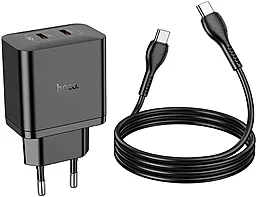 Сетевое зарядное устройство с быстрой зарядкой Hoco N35 45W PD 2xUSB-C - USB-C-C Cable Black - миниатюра 4