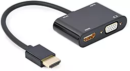 Видео переходник (адаптер) Cablexpert HDMI - HDMI/VGA +AUX3.5 v2.0 4k 30hz 0.15m black (A-HDMIM-HDMIFVGAF-01)