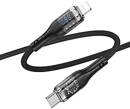 Кабель USB PD Hoco U115 Transparent + LED Display 20W 3A 1.2M USB Type- C - Lightning Cable Black - миниатюра 2