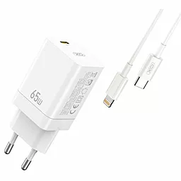 Сетевое зарядное устройство XO CE10 65w USB-C PD/QC + USB-C to lightning cable white