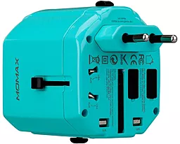 Мережевий зарядний пристрій Momax 1-World Travel Adapter AC port 2.5a 2xUSB-A (UK/EU/US/JP/CN/AU) blue (UA1B2) - мініатюра 2