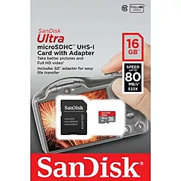 Карта памяти SanDisk microSDHC 16GB Ultra Class 10 UHS-I + SD-адаптер (SDSQUNC-016G-GN6IA) - миниатюра 3